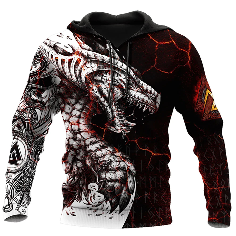 Sweatshirt com capuz para homem, unissexo, de manga comprida, outono/inverno, com estampado 3D de dragão e estilo tatuagem, pullover streetwear casual tipo fato de treino