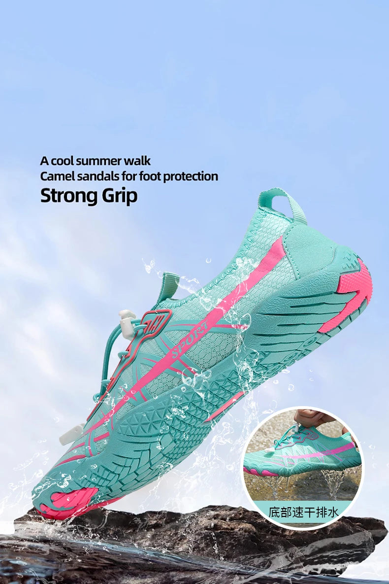 Novos sapatos aquáticos 2025 barefoot para praia e desporto, sapatos de natação antiderrapantes de alta qualidade, sapatos desportivos casuais de cinco dedos unissexo