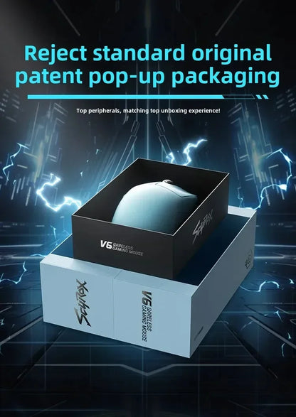Rato gaming sem fios SCYROX V6 não poroso esports 40g 750IPS com recetor 8k, resposta rápida 3950, alta qualidade 8KHz