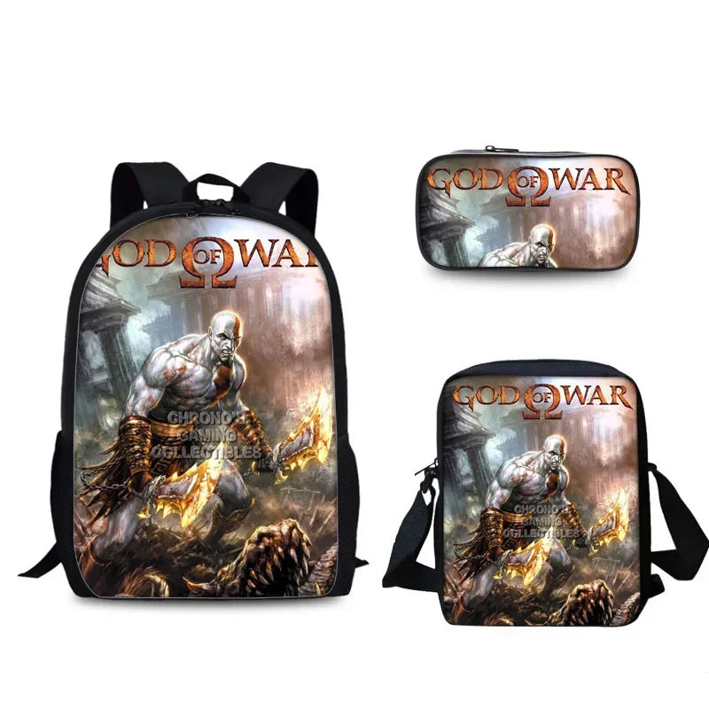 Game God of War Schoolbag Backpack Lunch Bag Pencil Case Set Gift for Kids Students