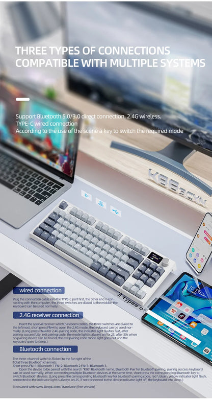 ATTACK SHARK K86 Mechanical Keyboard with Metal Knob, TFT Smart Color Screen, 87-key Layout, RGB Lighting, and Three-mode Connection