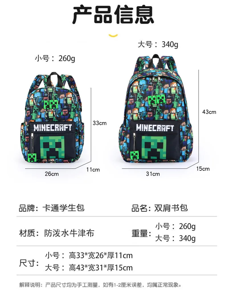 In Stock Minecraft Backpack Graffiti Print Lightweight School Backpack Casual Daily Travel Bag For Male Young Men Outdoor Use