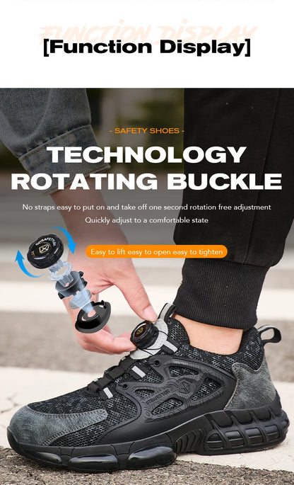 Zapatos de seguridad laboral para hombre talla 47 48 con diseño reflectante, puntera de acero, botón de rotación, zapatillas de trabajo y botas de seguridad protectoras