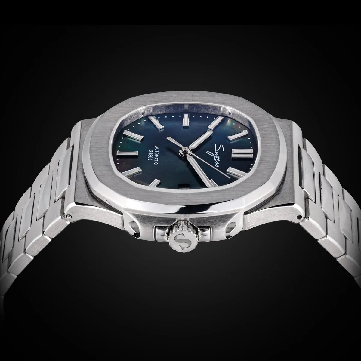 Sugess Herrenuhr, automatische mechanische Armbanduhr, Miyota 9015 Uhrwerk, MOP-Zifferblatt, Leuchtfunktion, wasserdicht bis 5bar, Luxus-Armband S466