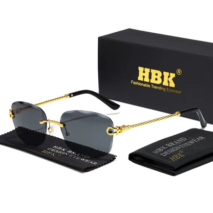 HBK Frameless Metal Sunglasses Men Wave Cutting Sun Glasses for Women Travel Shopping Shades Eyeglass UV400 Summer Style