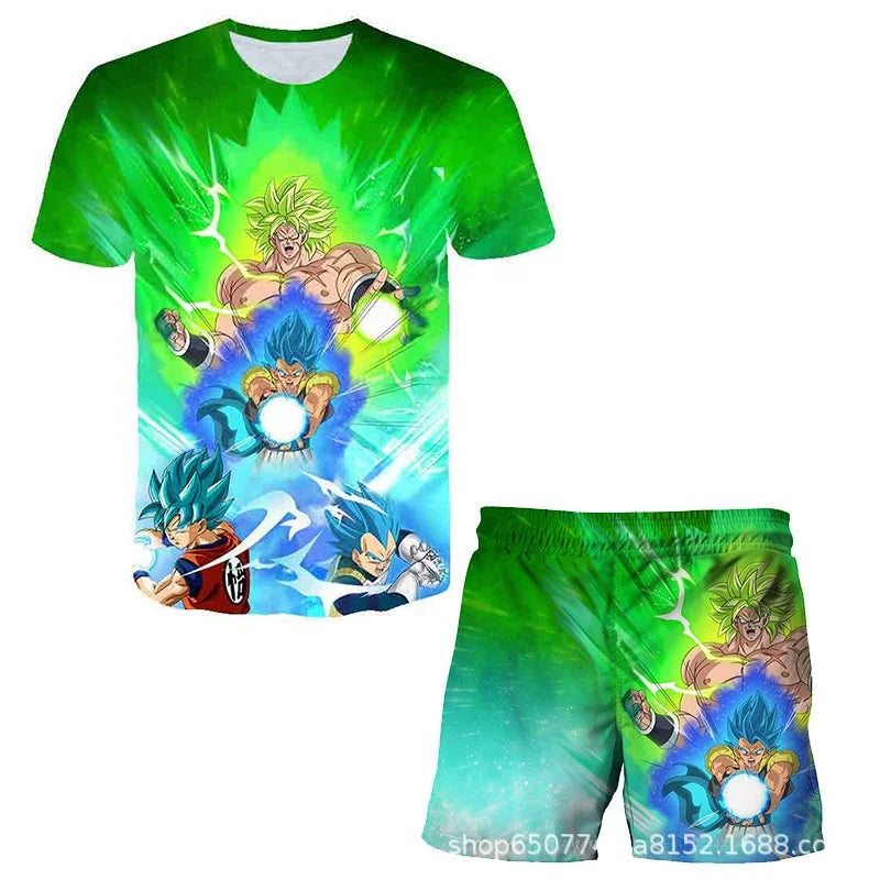 Conjunto infantil de verão Dragon Ball 2026 com T-shirt e calções para menino, conjunto de 2 peças T-shirt + calções
