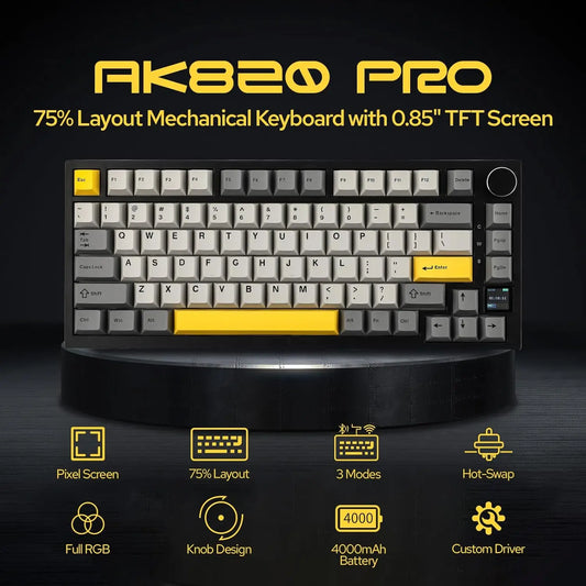 Ajazz AK820/AK820Pro Gaming Mechanical Keyboard Bluetooth 5.1/Wireless/Wired Custom Keyboard With Heat Exchange Sealed Button