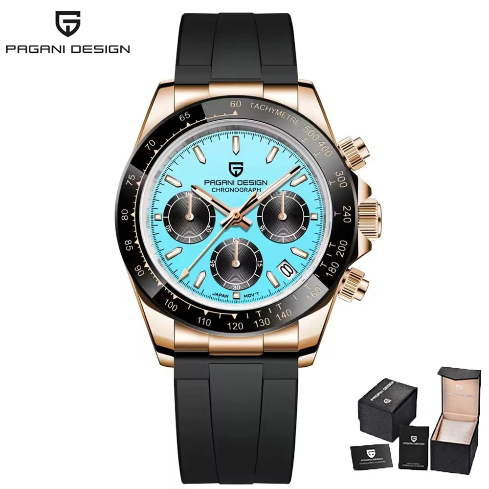 PAGANI DESIGN V2 40MM Herrenuhr mit Meteorit-Zifferblatt, Quarzwerk, Saphirglas, Retro-Chronograph, wasserdichte Uhr für Herren