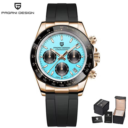 PAGANI DESIGN V2 40MM Herrenuhr mit Meteorit-Zifferblatt, Quarzwerk, Saphirglas, Retro-Chronograph, wasserdichte Uhr für Herren
