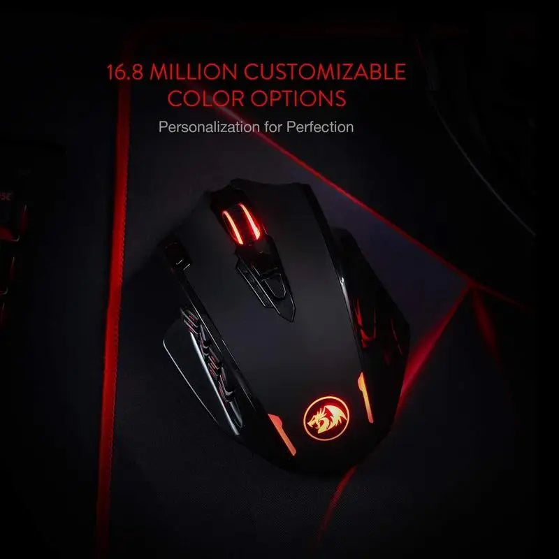 Redragon M913 Gaming-Maus, 16000 DPI, kabelgebunden und kabellos 2.4Ghz, optisch, RGB, 16 programmierbare Tasten, Schwarz/Weiß