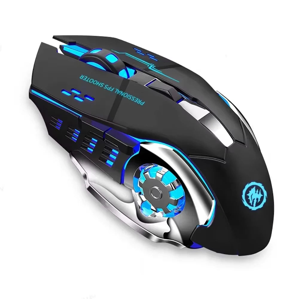 Rato Gaming Mecha Sem Fios Bluetooth 2.4G USB Recarregável Silencioso com Retroiluminação — Rato Ergonómico para Escritório e Acessórios de Jogo