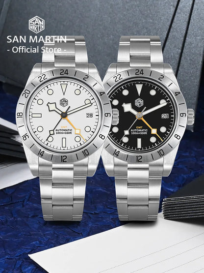 San Martin Neue 39mm NH34 BB GMT Automatikuhr, mechanische Sportuhr, Saphirglas, Leuchtanzeige, wasserdicht bis 100m, für Herren, Relogio SN0054
