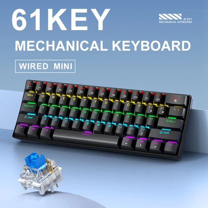 APAYADO K61 60% Μίνι Ενσύρματο Μηχανικό Πληκτρολόγιο Gaming Phantom RGB, 61 Πλήκτρα, Κόκκινοι/Μπλε Διακόπτες, Εργονομικό, Φορητό για PC/Laptop